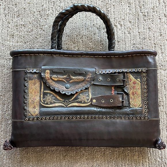 Folk Art Leather Vintage Butcher’s Bag Dated 1895 - Picture 2 of 16
